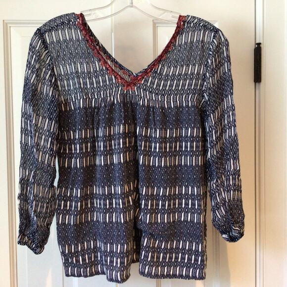 Lucky Brand Women's V-neck Embroidered Linen Blend Top Sz S - Picture 1 of 6